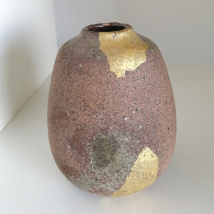 Vintage Japansk Vase i Brun, Grå og Guld