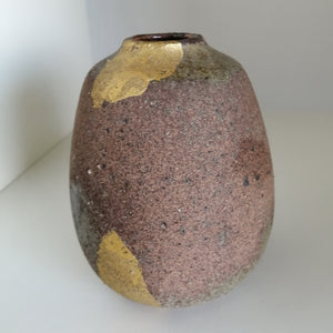 Vintage Japansk Vase i Brun, Grå og Guld
