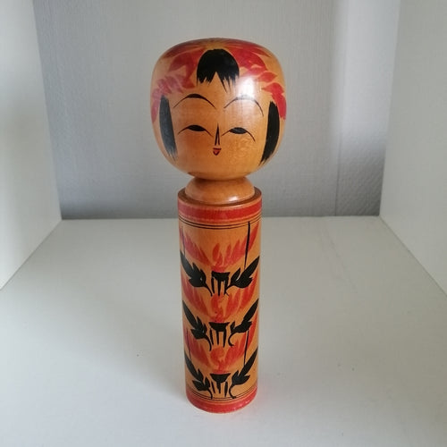 Vintage Japansk Kokeshi Dukke med Striber og Planter