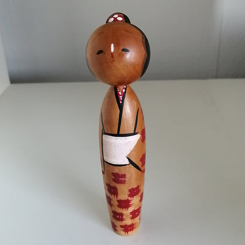 Vintage Japansk Kokeshi i Kimono med Pink Obi