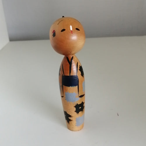 Vintage Japansk Kokeshi i Kimono med Sort Obi