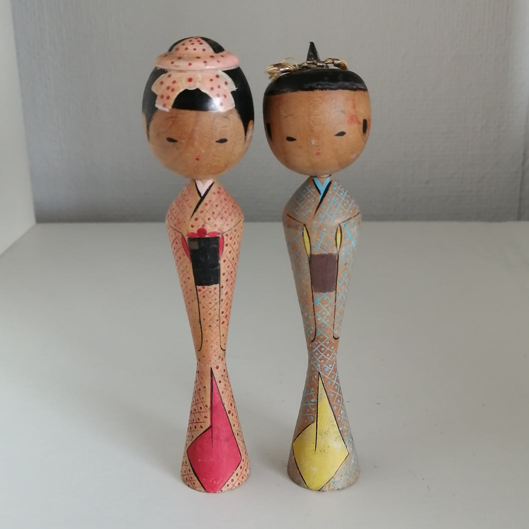 Vintage Elegant Japansk Kokeshi Dukke Par