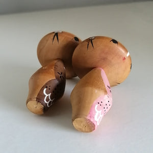 Kokeshi Dukke Søskendepar i Pink og Brun