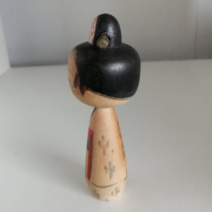 Vintage Japansk Kokeshi i Kimono med Mønster og med Hårnål