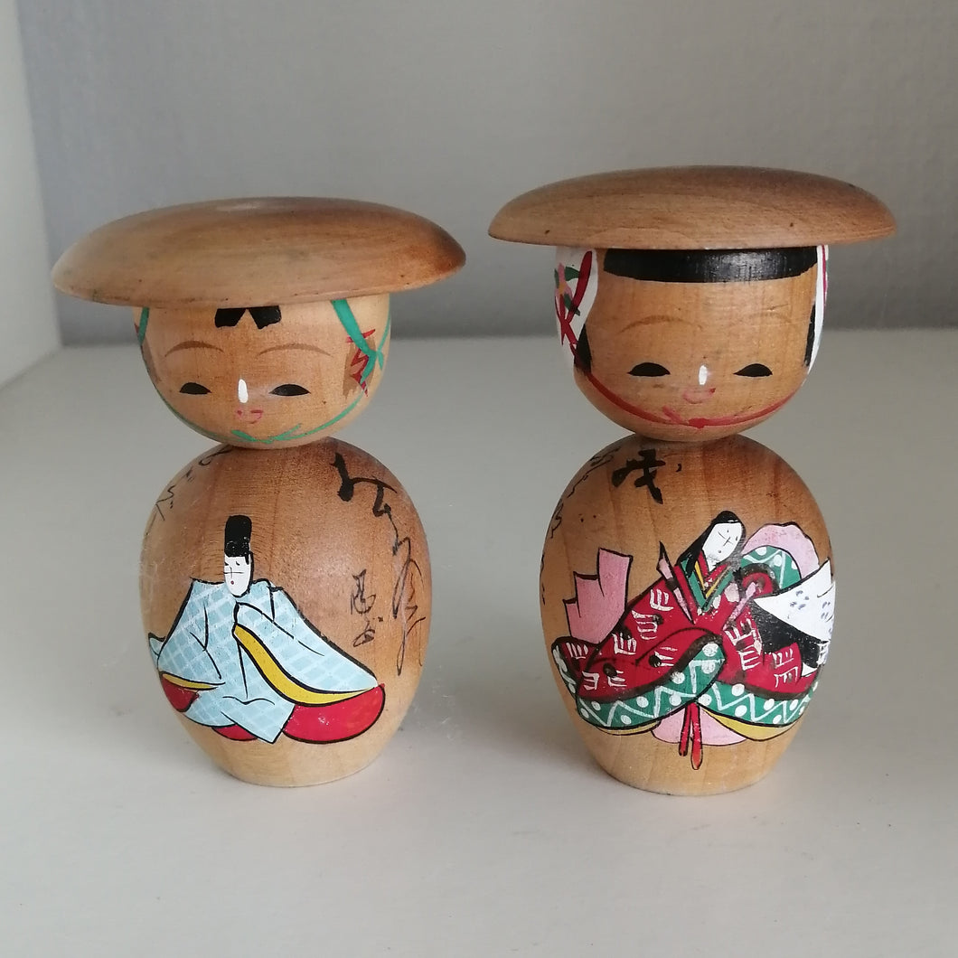 Kokeshi Dukke Par med Billede og Hat