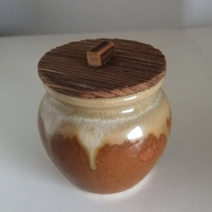 Lille Vintage Japansk Krukke i Brun og Beige med Låg