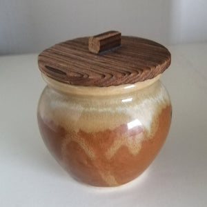 Lille Vintage Japansk Krukke i Brun og Beige med Låg
