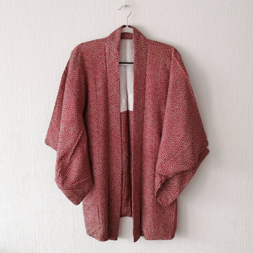 Vintage Japansk Haori Jakke i Rød med Små Blomster