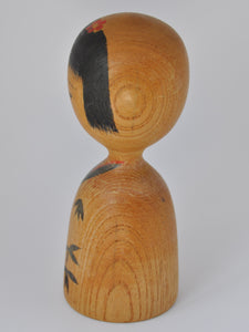 Vintage Japansk Kokeshi Dukke i Sort Kimono med Bambus