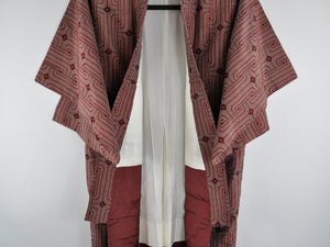 Japansk Kimono med Vævning i Rød og Hvid