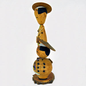 Vintage Kokeshi Dukke Par i Traditionelt Tøj med Hatte