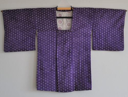 Lilla Kimono Jakke med Shibori Mønster i Hvid