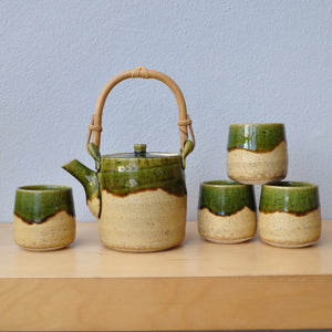 Vintage Japansk Te Sæt i Grøn og Beige