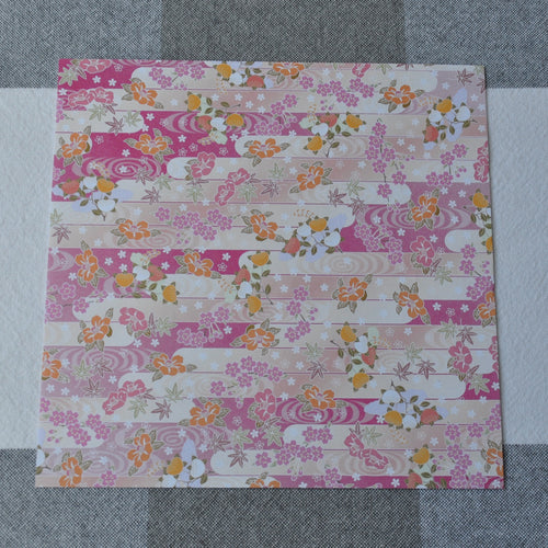 Origami Papir med Blomster i Pink, Hvid og Orange