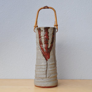 Vintage Japansk Vase i Grå og Brun med Bambus Hank