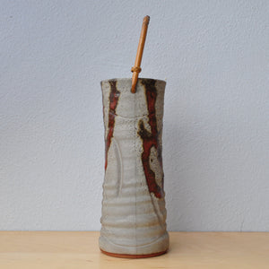 Vintage Japansk Vase i Grå og Brun med Bambus Hank