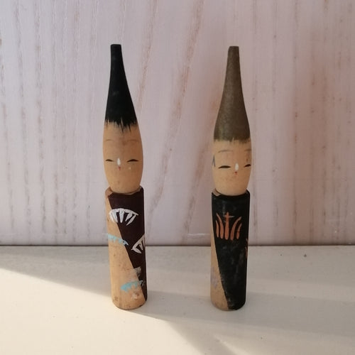 Vintage Japansk Kokeshi Dukke Sæt med Dekorationer