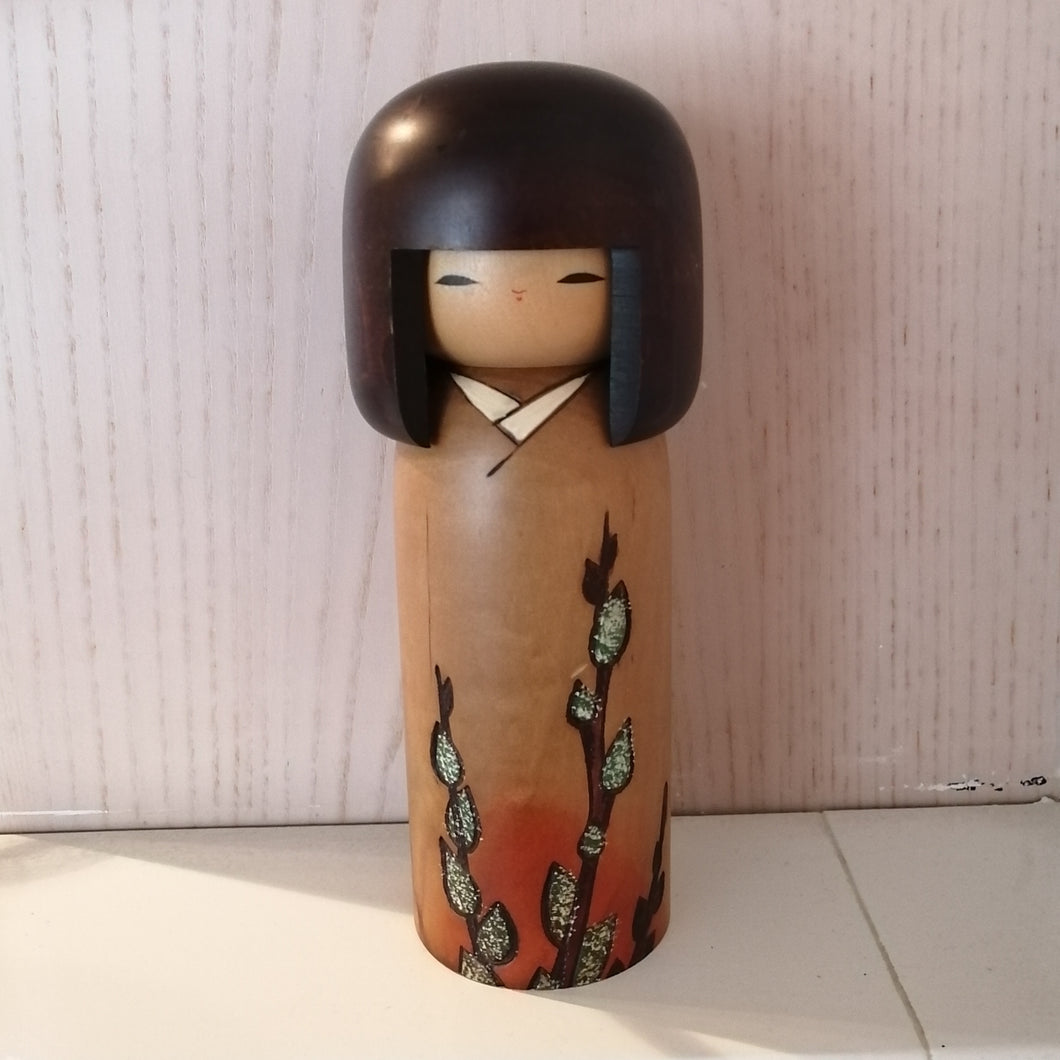Mellem Vintage Kokeshi i Kimono med Grene