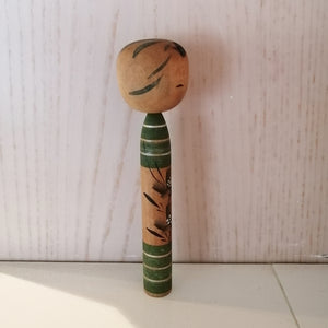 Vintage Japansk Kokeshi med Blomster og Striber