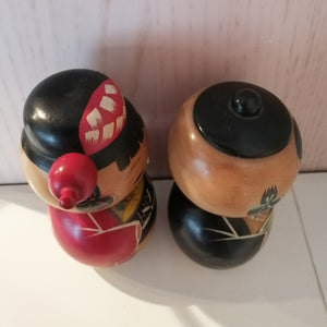 Vintage Japansk Kokeshi Dukke Par i Kimono med Obi og Haori