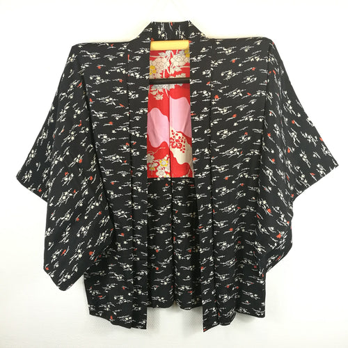 Vintage Japansk Haori Jakke i Sort med Blade