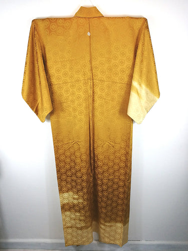 Japansk Kimono i Sennepsfarve med Guldskær