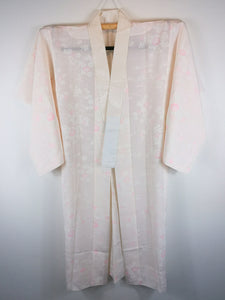 Japansk Nagajuban (Kort Kimono) med Blomster i Nuancer af Pink og Hvid