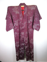 Indlæs billede til gallerivisning Japansk Kimono med Traditionelt Mønster i Bordeaux og Grå