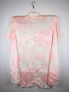 Japansk Nagajuban (Kort Kimono) med Blomster i Pink og Hvid