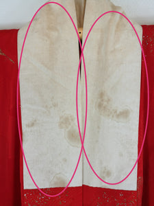 Japansk Nagajuban (Kort Kimono) i Rød med Traner