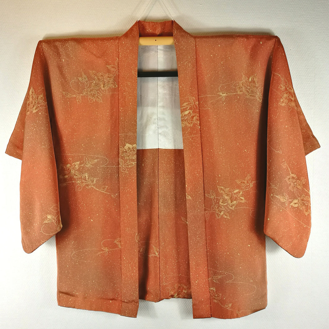 Japansk Haori Jakke i Orange med Blomster