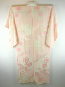 Japansk Nagajuban (Kort Kimono) i Pink og Creme med Traner