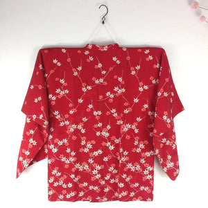 Vintage Japansk Kimono Jakke i Rød med Japanske Ahorn Blade
