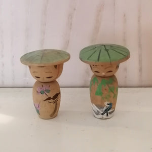 Vintage Japansk Kokeshi Dukke Sæt med Stor Hat (Mini)