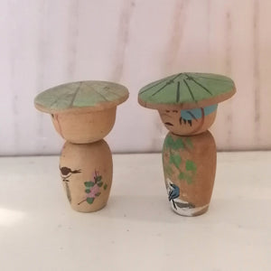 Vintage Japansk Kokeshi Dukke Sæt med Stor Hat (Mini)