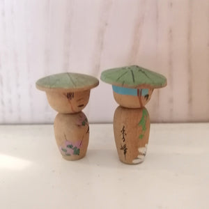Vintage Japansk Kokeshi Dukke Sæt med Stor Hat (Mini)