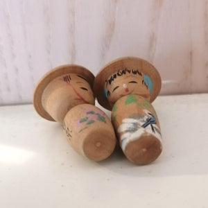 Vintage Japansk Kokeshi Dukke Sæt med Stor Hat (Mini)