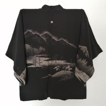 Indlæs billede til gallerivisning Japansk Silke Haori Jakke i Sort med Metallisk Vinterlandskab