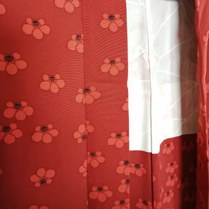 Vintage Japansk Haori Jakke i Ræverød med Røde Blomster