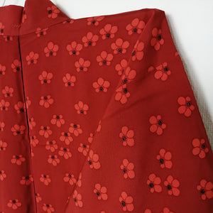 Vintage Japansk Haori Jakke i Ræverød med Røde Blomster