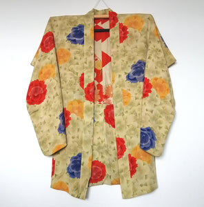 Retro Blomstret Haori Jakke i Knækket Hvid og Grøn