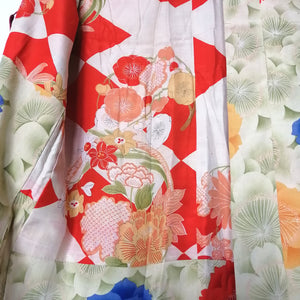 Retro Blomstret Haori Jakke i Knækket Hvid og Grøn