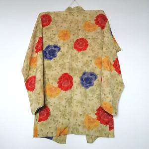 Retro Blomstret Haori Jakke i Knækket Hvid og Grøn