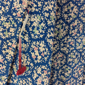 Vintage Japansk Haori Jakke i Blå med Blomster